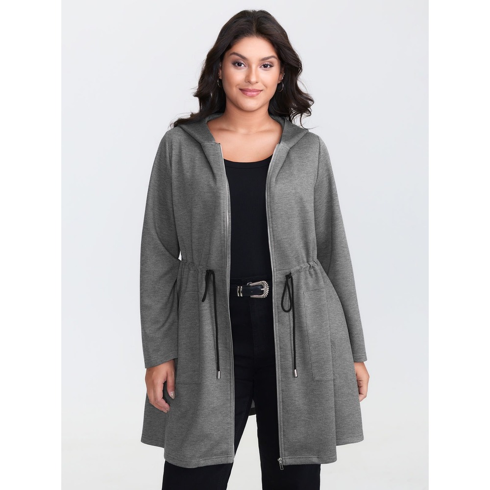 Bloom Chic Heather Gray Drawstring Waist Hooded Zip-Up Cardigan Jacket